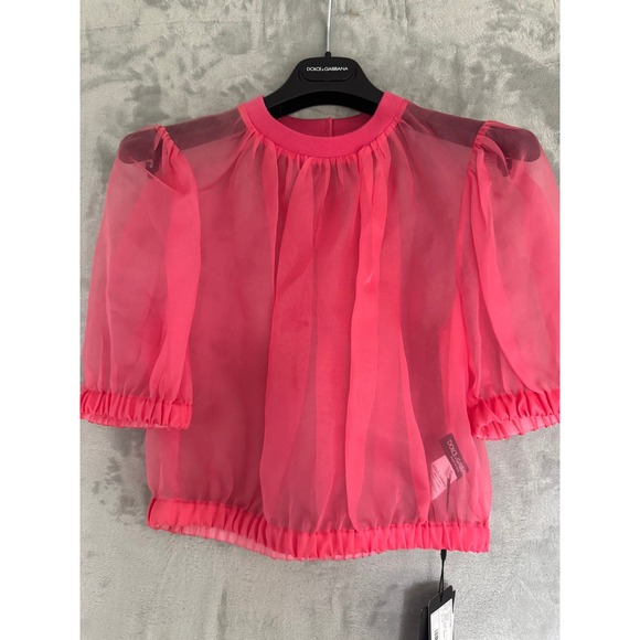 Dolce & Gabbana Tops - NWT Dolce & Gabbana Pink Sheer Organza Puff Sleeve Blouse IT44 US 8 10 MSRP $790